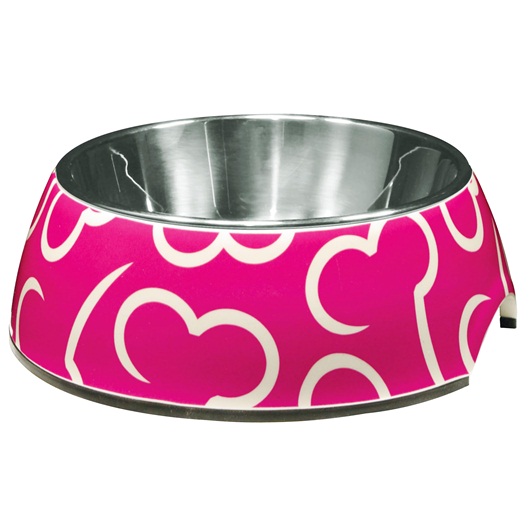 Dogit Style Bowl with Stainless Steel Insert 160ml Pink Bones